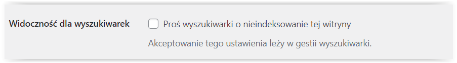 Ustawienie widoczności dla wyszukiwarek w panelu WordPress w sekcji Czytanie
