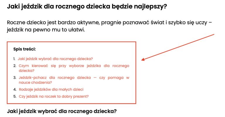 Menu z kotwicami w artykule – jak dodać spis treści i po co?